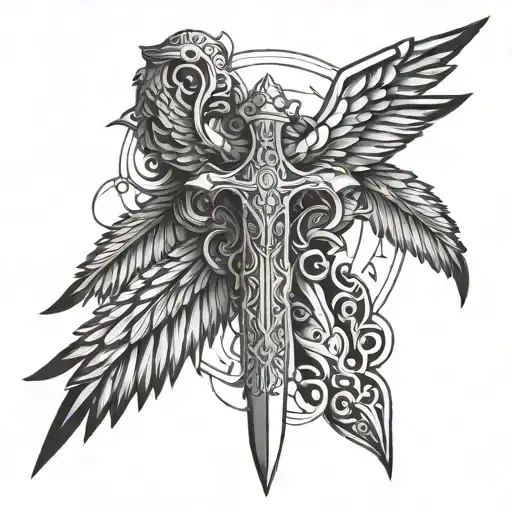 Dagger With Angel Wings And Blood