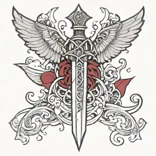 Dagger With Angel Wings And Blood