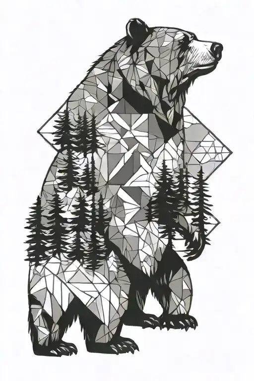 Bear With Fir Trees Background Looking