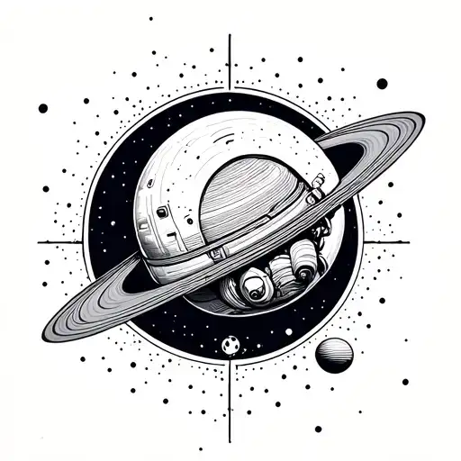 Detailed Astronaut With A Black Hole And Saturn Dot Work