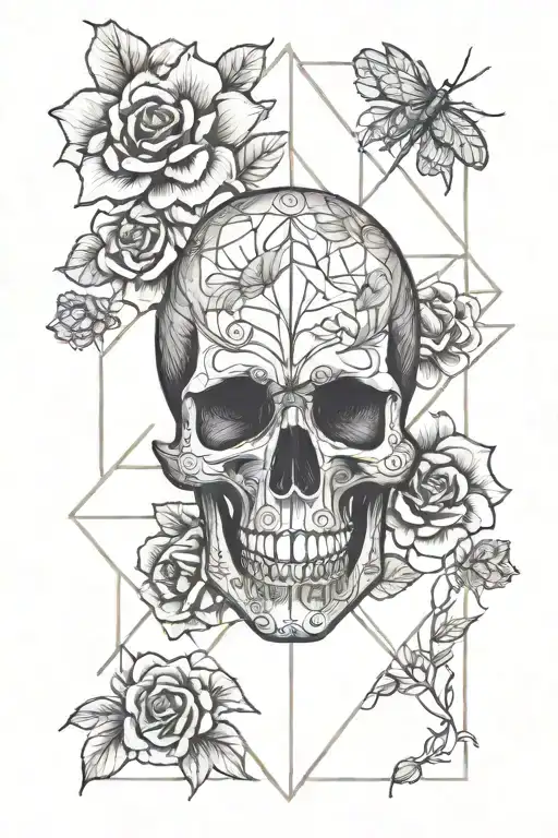 Skull And Roses Mayflowers Hibiscus