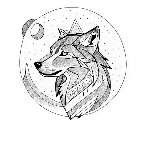 Wolf With Geometric And Moon