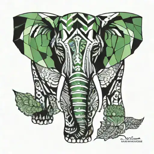 Native American Totem Elephant With Green Eyes Black And White Work