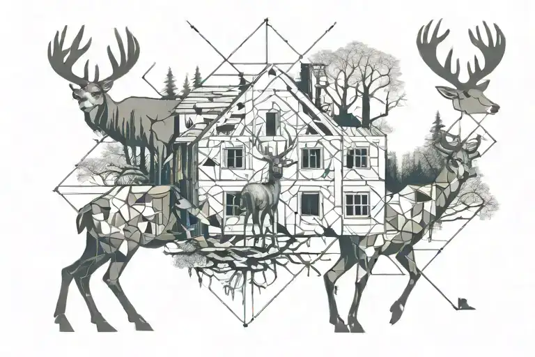 Abandoned Place In Woods With Deer And Dangerous Animals