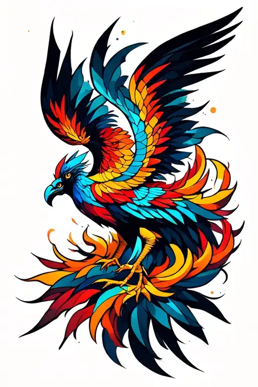 Unique Phoenix Rising From The Ashes With Trishul At Back And With Colour