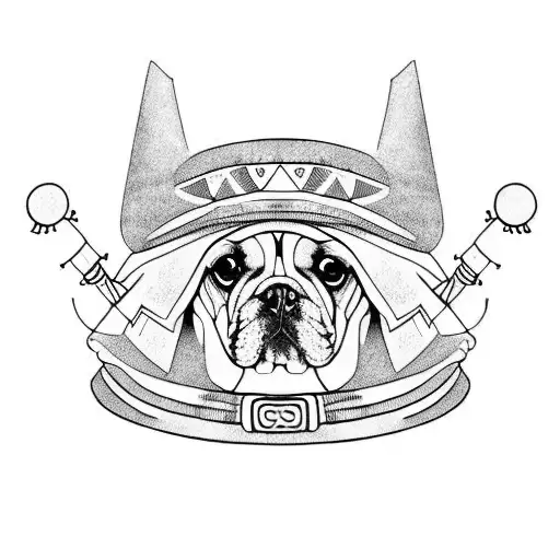 A Dog With Hat In A Shaman Style Hat On His Head