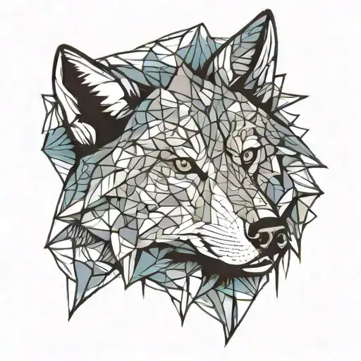 Lone Wolf Face Front Floral Background Colored