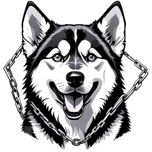 Smiling Husky Puppy With Broken Chains