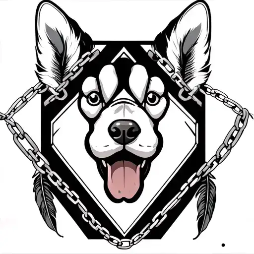 Dog Paws With Broken Chains And Feathers