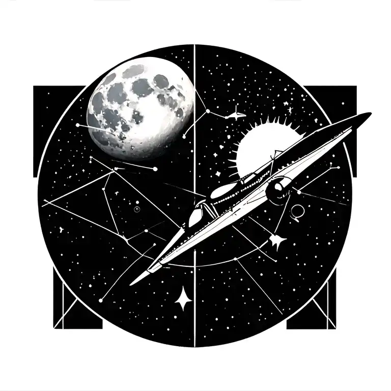 Moon Sun Aircraft Aquarius Constellation Merging Together Represents Strength And Healing