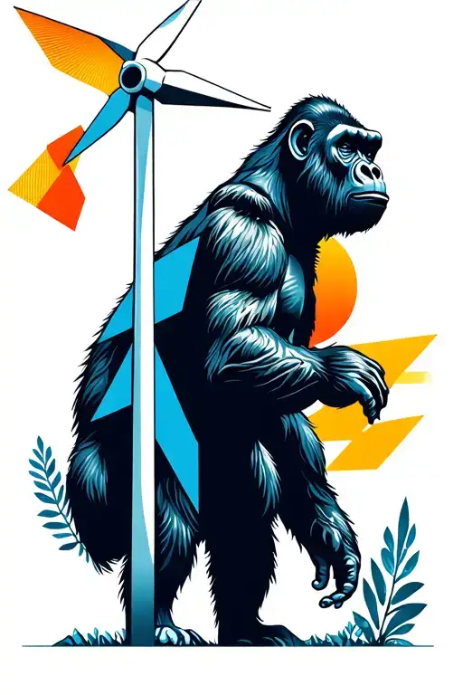 Gorilla And Wind Turbine