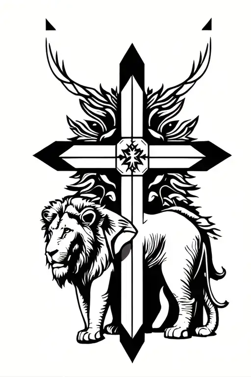 Christian Cross With Lion And Elephant