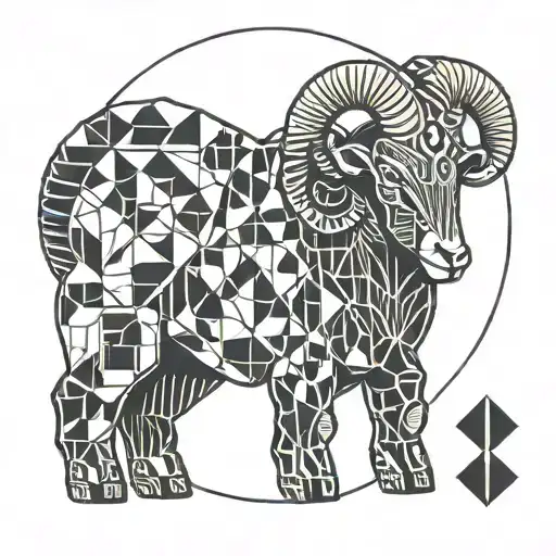Outline Of An Aries Ram With Five Dice All Showing Four On The Dice Face