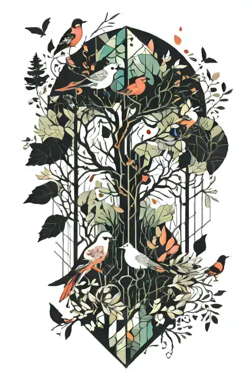The Forest And Birds Turn Into Colorful Spots