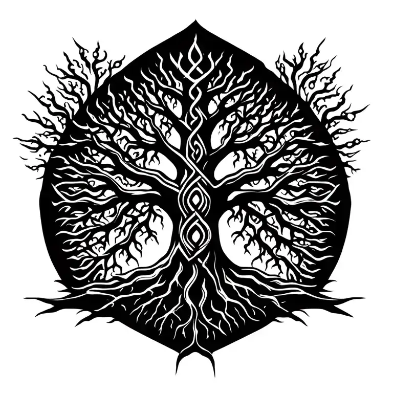 Celtic Tree Of Life With Lightning Roots Growing