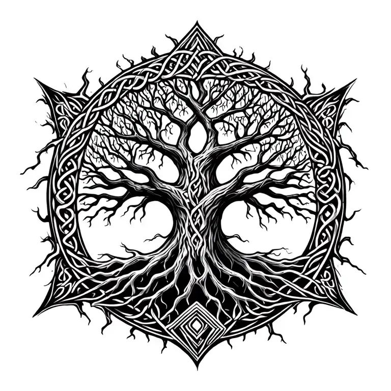 Celtic Tree Of Life With Lightning Roots Growing