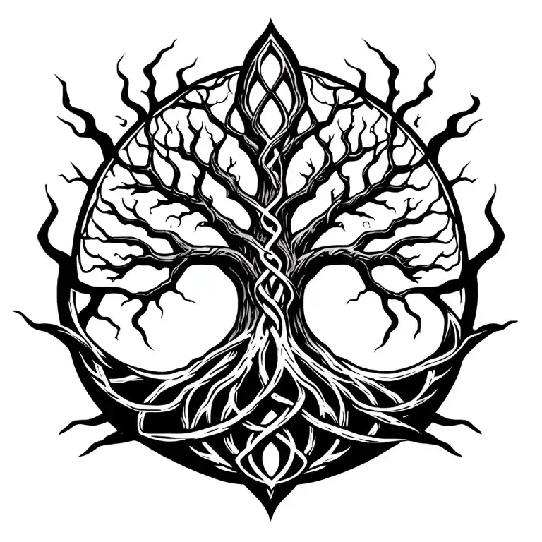 Celtic Tree Of Life With Long Roots Shaped Like Lightning