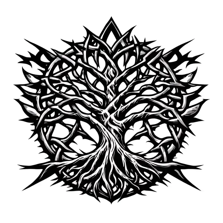 Celtic Tree Of Life With Long Roots Shaped Like Lightning