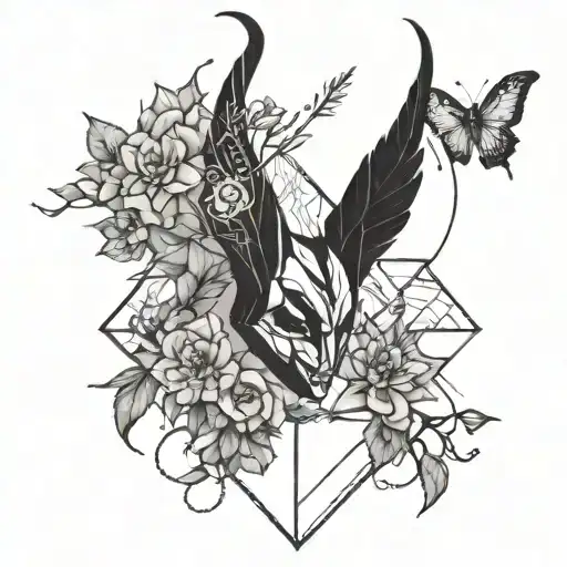 Maleficent Tattoo Mixed With Moth And House Flowers And Vones