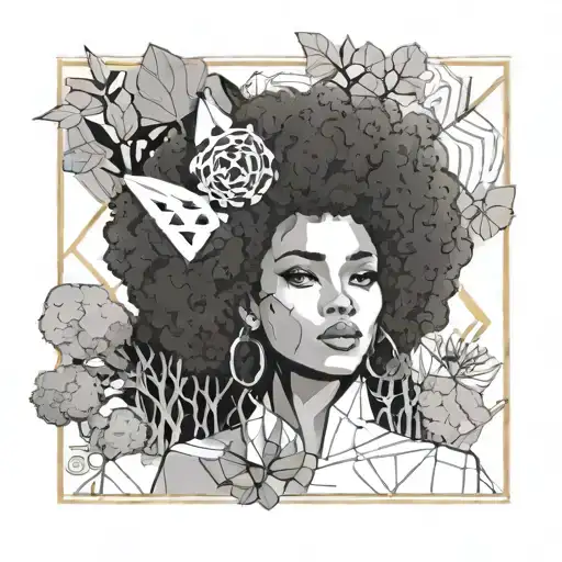 Soft Fro American Anime Girl With Big Afro Like The Crown Of A Tree