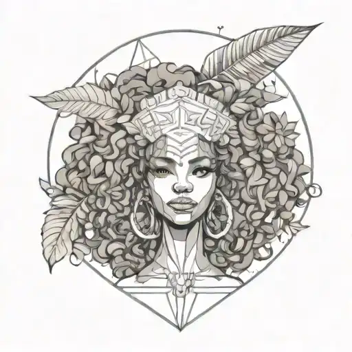 Soft African Anime Girl With Big Afro Like The Crown Of A Tree