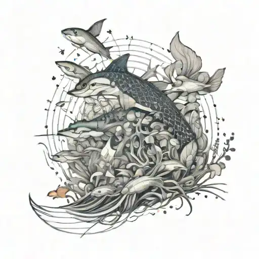 A Half Sleeve Of An Ocean That It's Animals Fishes And Plants Are Made Of Network Devices And Tools
