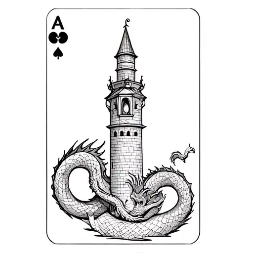 A Dragon Curled Around A Tower That Looks Like A Lantern Representing The Tarot Card The Tower