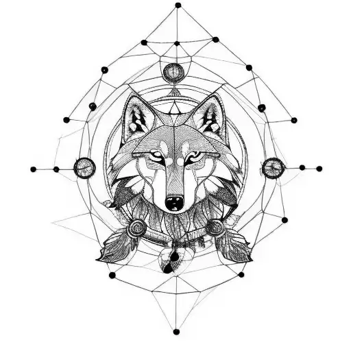 Dream Catcher In A Half And A Wolf In The Other Half