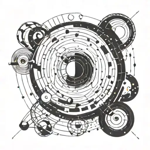 Linear Spine Tatoo Solar System Line Art Futuristic Geometric