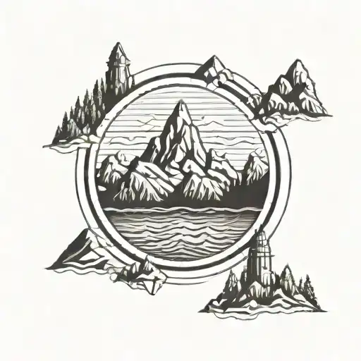 A Moutain Inside A Circle With Beer