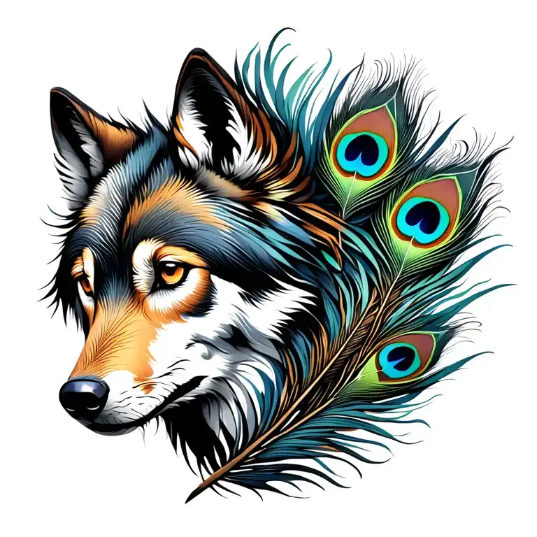 Wolf And Peacock Feather Attached