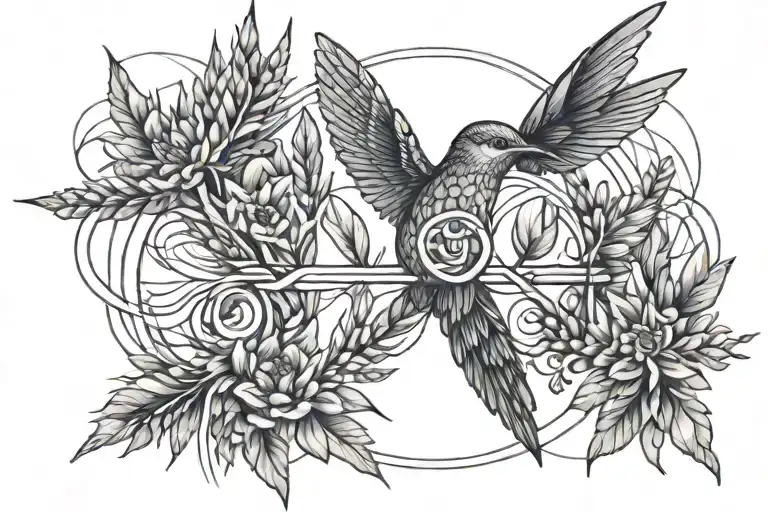 Infinity Symbol With A Humming Bird And Wheat Bundle