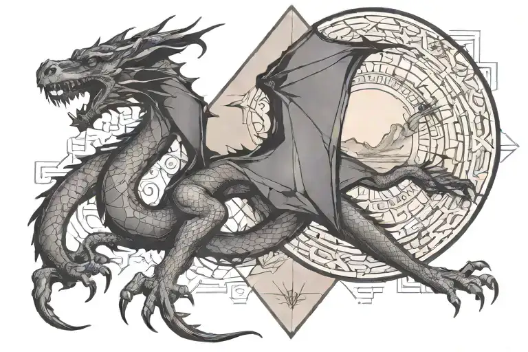 A Dragon Inside Fullmoon In Triangle Shape