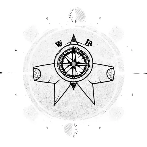 Bear Footprint Silhouette With A Landscape Inside And A Compass Around