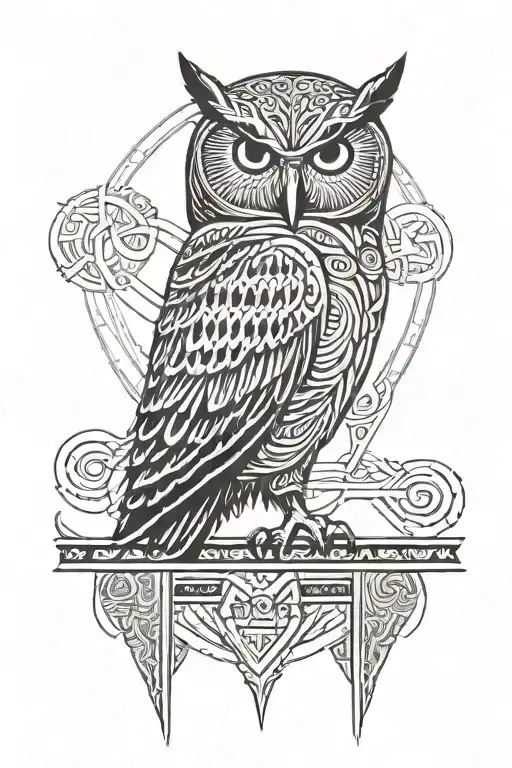 Owl Greek Pillar Nordic Runes