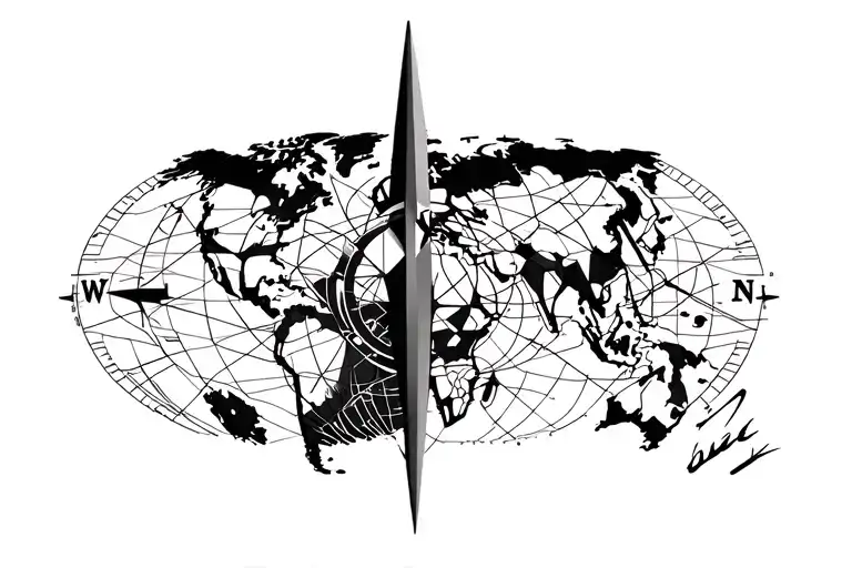 World Map Compass Plane