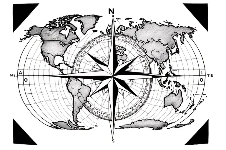 World Map Compass Plane