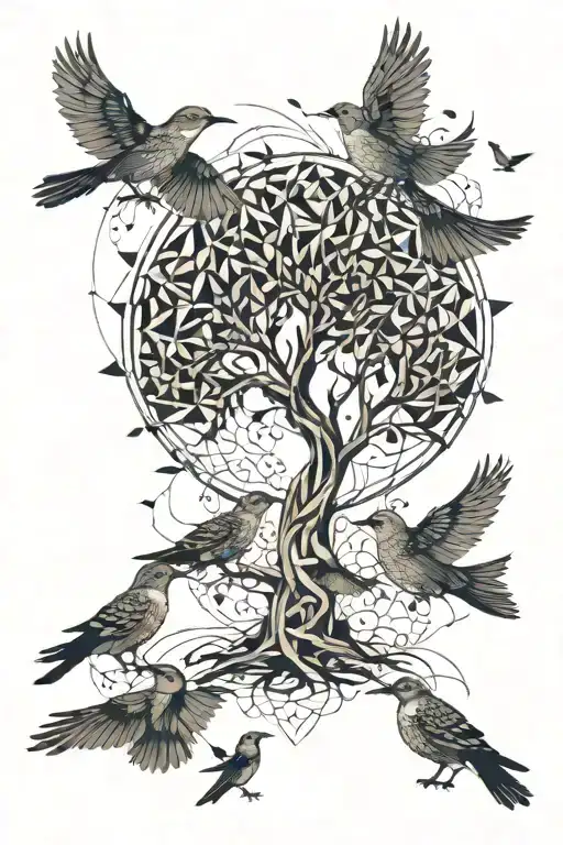 Tree Of Life Turning Into A Flock Of Birds