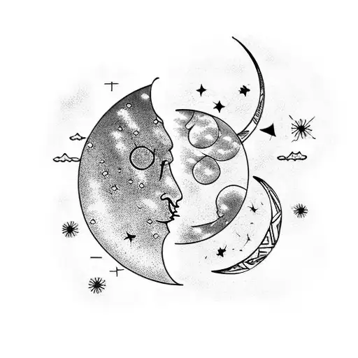 Waxing Crescent Moon And Wanning Gibbos Moon Under