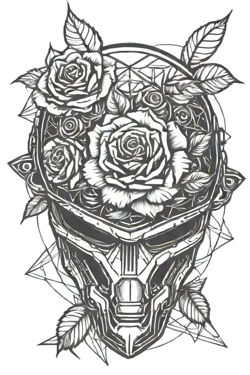 Rose Growing Over Motorbike Helmet