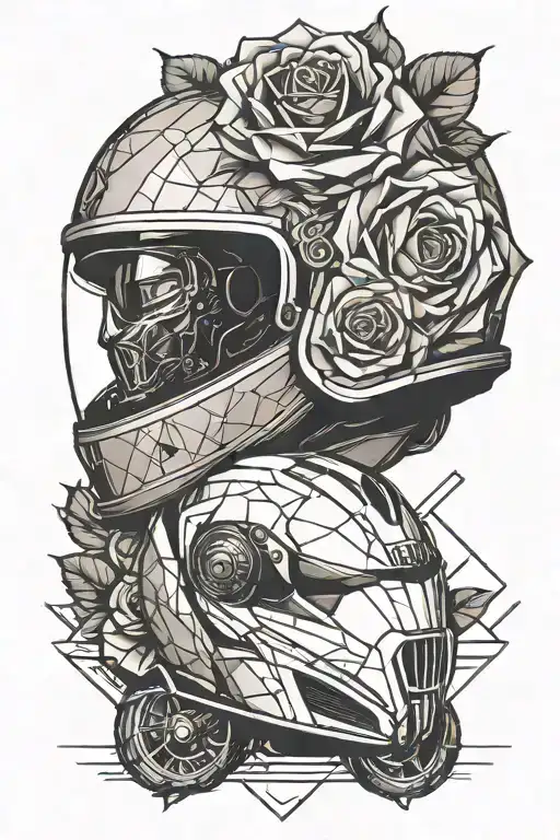 Rose Behind Motorbike Helmet