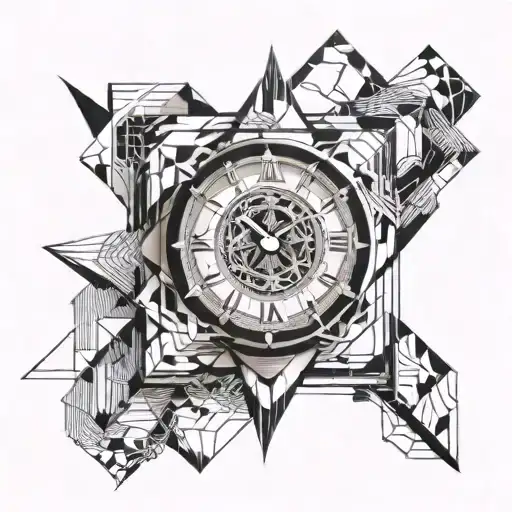 A Clock With Little Geometric Shapes Around It On The Leg