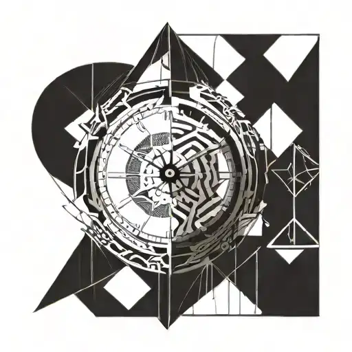 A Clock And With 1-2Cm Distance Next To It Geometric Shapes And Lines