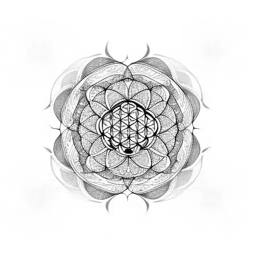 Flower Of Life With Floral Swirls Arouns It