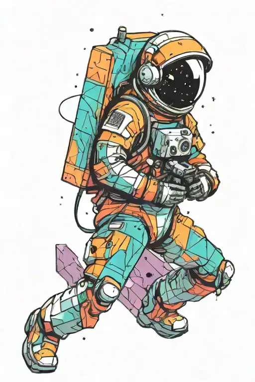 A Minimalist Astronaut Exploring A Colorful Galaxy While Gaming On A Retro Console