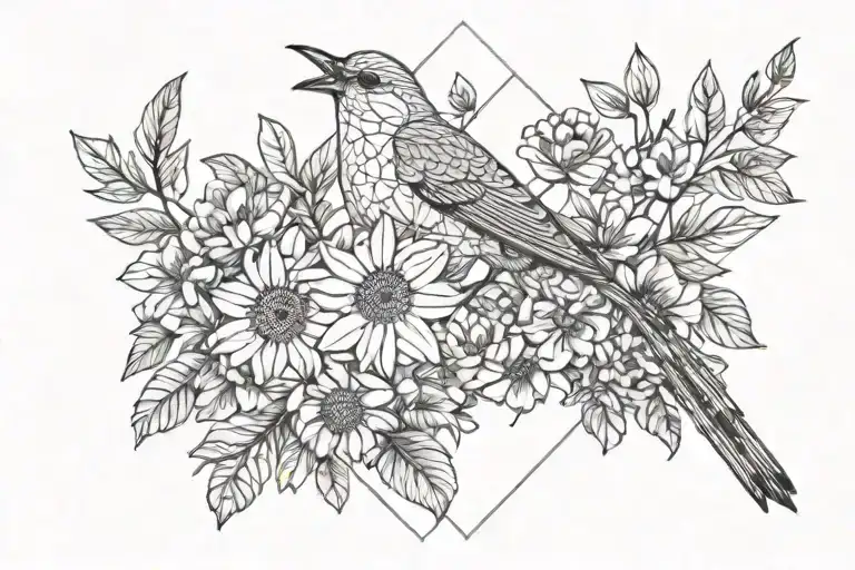 Minimalist Wildflower Bouquet With A Small Bird Perched On Top