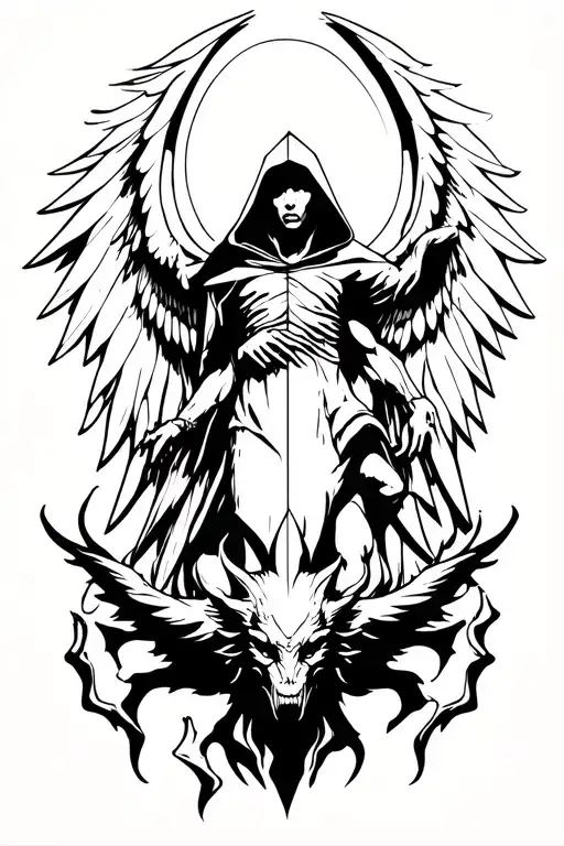 Hooded Arch Angel Defeating A Demon
