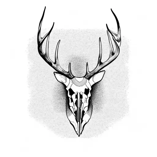 A Detailed Sketch Of A Whitetail Deer Skull With Antlers Intertwined With Fishing Hooks