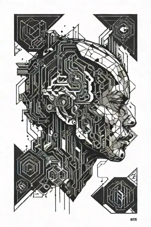 Cyberpunk Figure And Geometric Shapes Inspired And Some Heptic Shapea