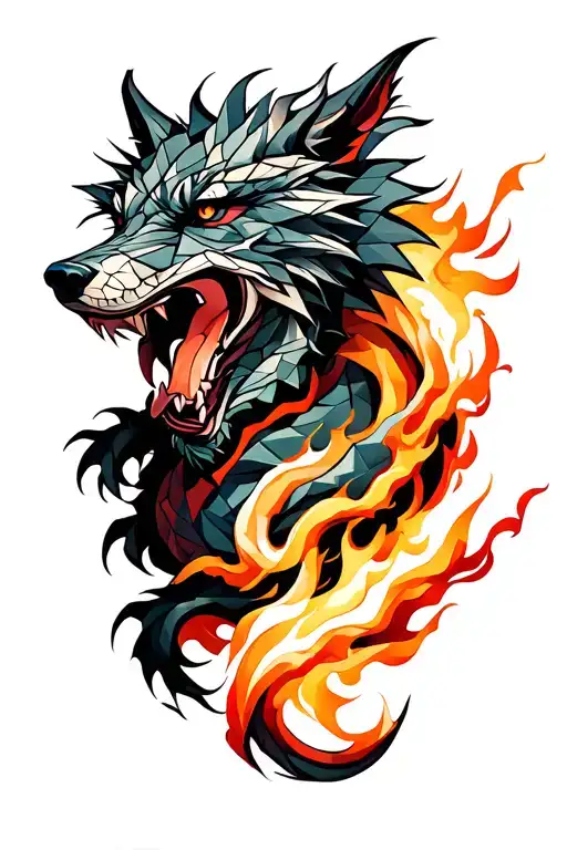 Wolf And Dragon Breathing Fire Breathing Dragon